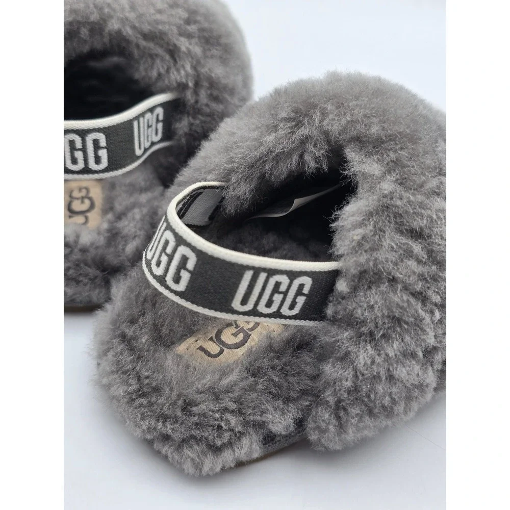 UGG Fluff Yeah Slide Charcoal Grey Toddler Kids Sandals Size 4/5